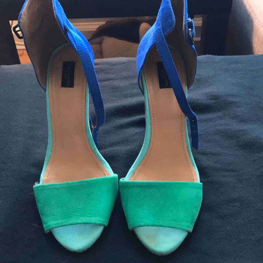 Green and royal blue Zara sandals
